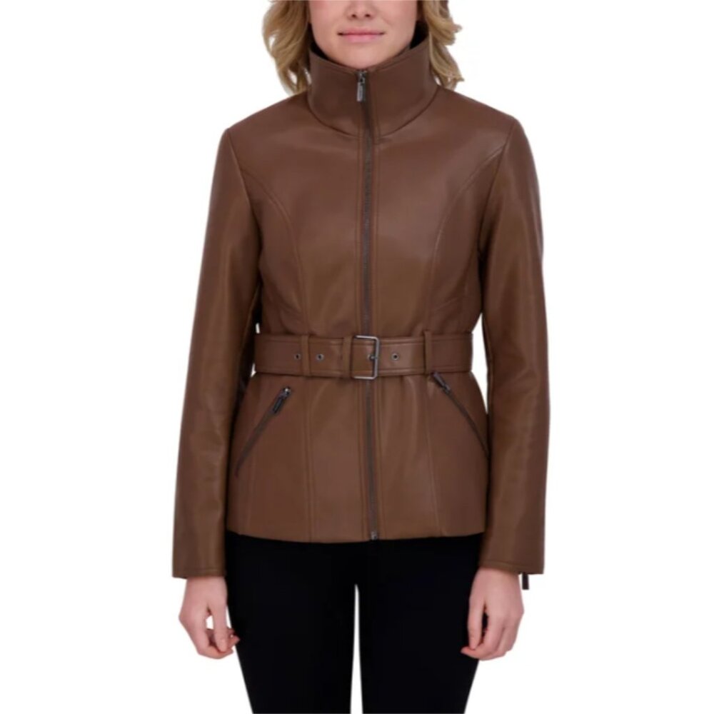 Kenneth Cole Women's Belted Faux Leather Brown Jacket Size XXL - Picture 5 of 9